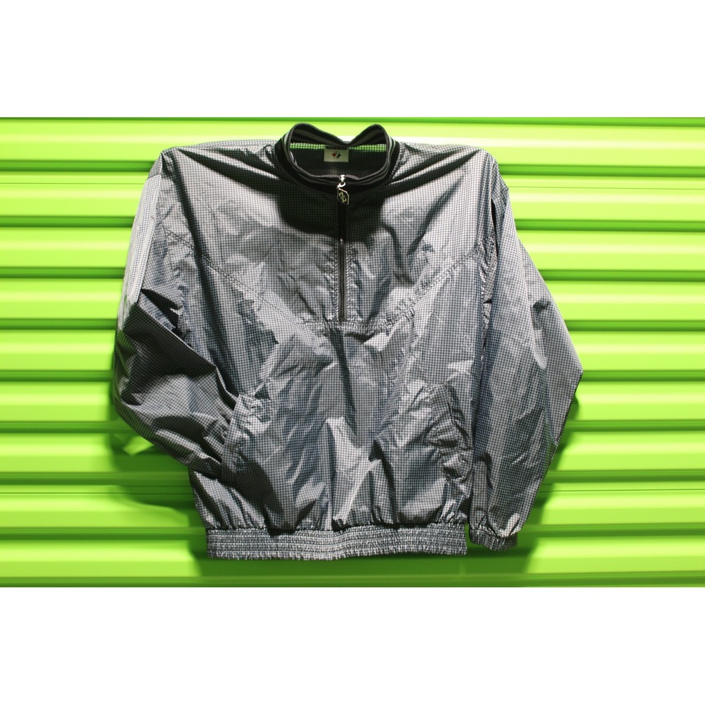 Vintage Jerzees Windbreaker Jacket Mens Quarter Zip Houndstooth Grey Pullover